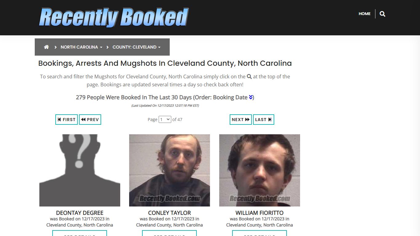 Bookings, Arrests and Mugshots in Cleveland County, North Carolina